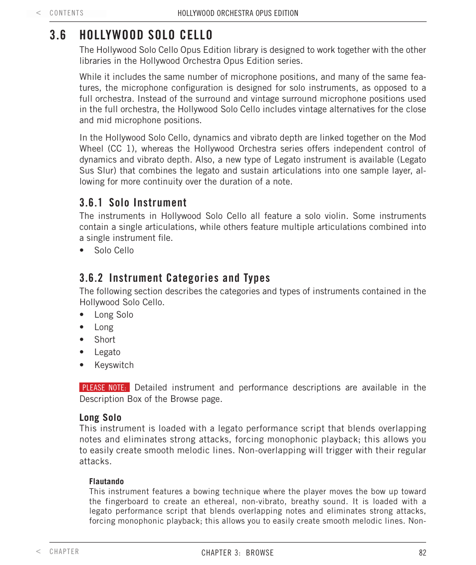 6 hollywood solo cello, 1 solo instrument, 2 instrument categories and types | Hollywood solo cello, Solo instrument, Instrument categories and types | EastWest Hollywood Orchestra Opus Edition Virtual Instrument Plug-In (Download) User Manual | Page 82 / 228