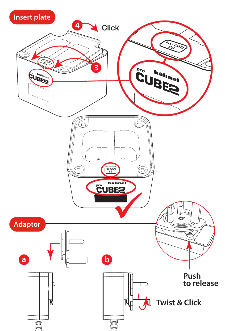 Ab push to release, Twist & click | Hahnel Charger PROCUBE2 for Select Batteries User Manual | Page 4 / 19