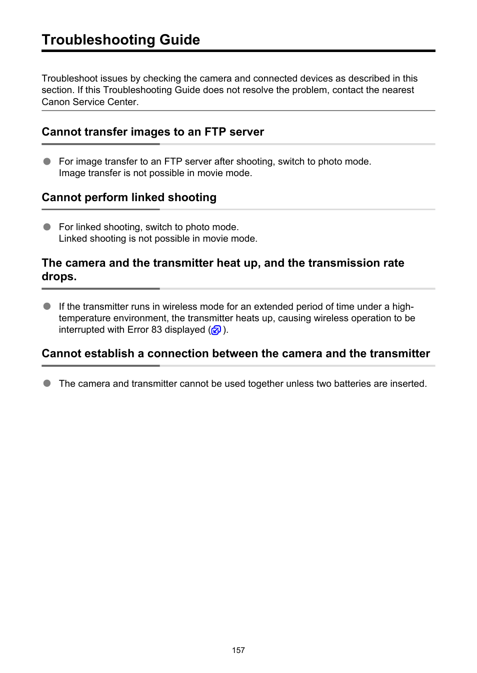 Troubleshooting guide | Canon WFT-R10A Wireless File Transmitter for EOS R5 C & R5 Mirrorless Camera User Manual | Page 157 / 176