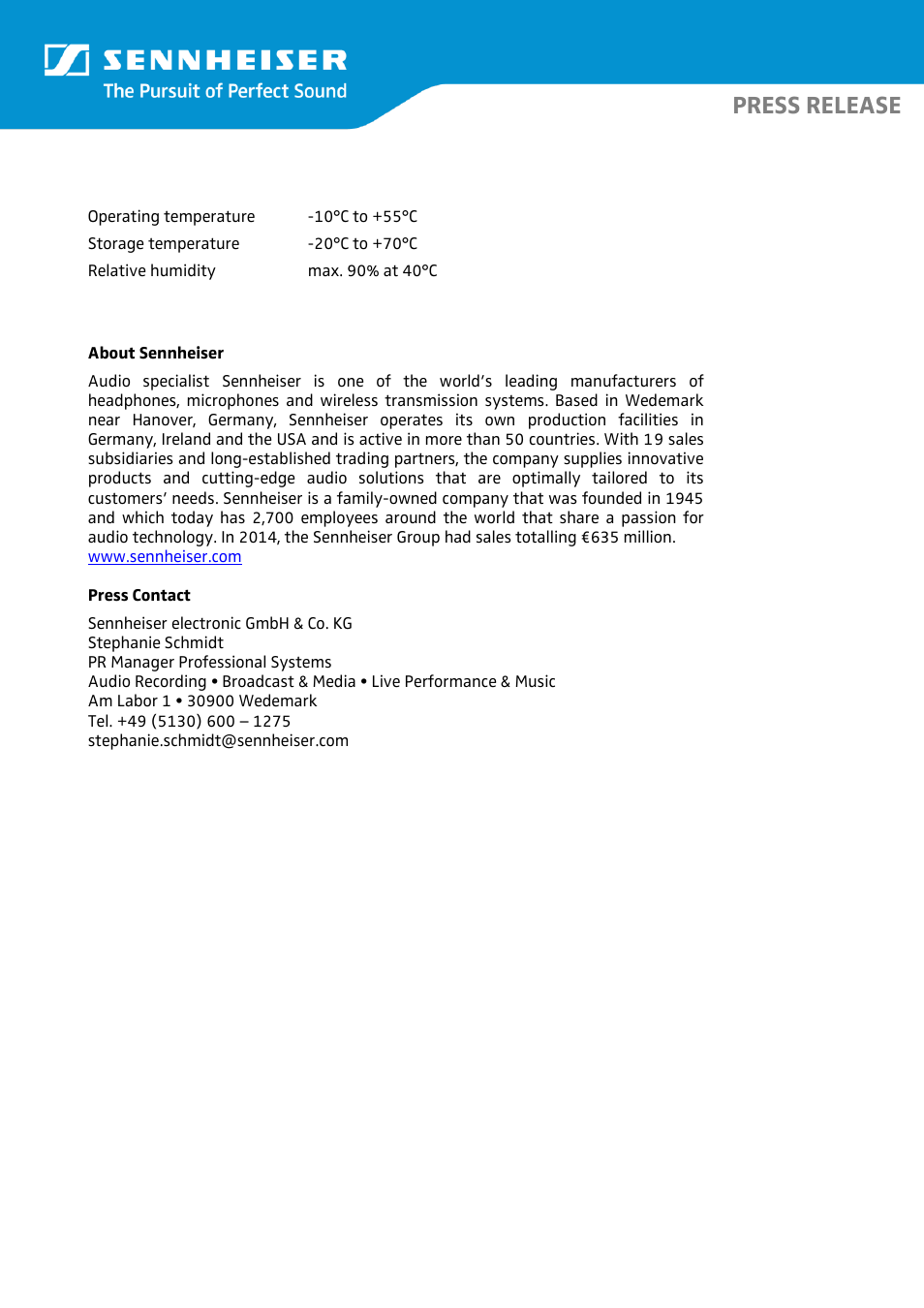 Press release | Sennheiser MKE 440 Compact Stereo Shotgun Microphone User Manual | Page 3 / 3