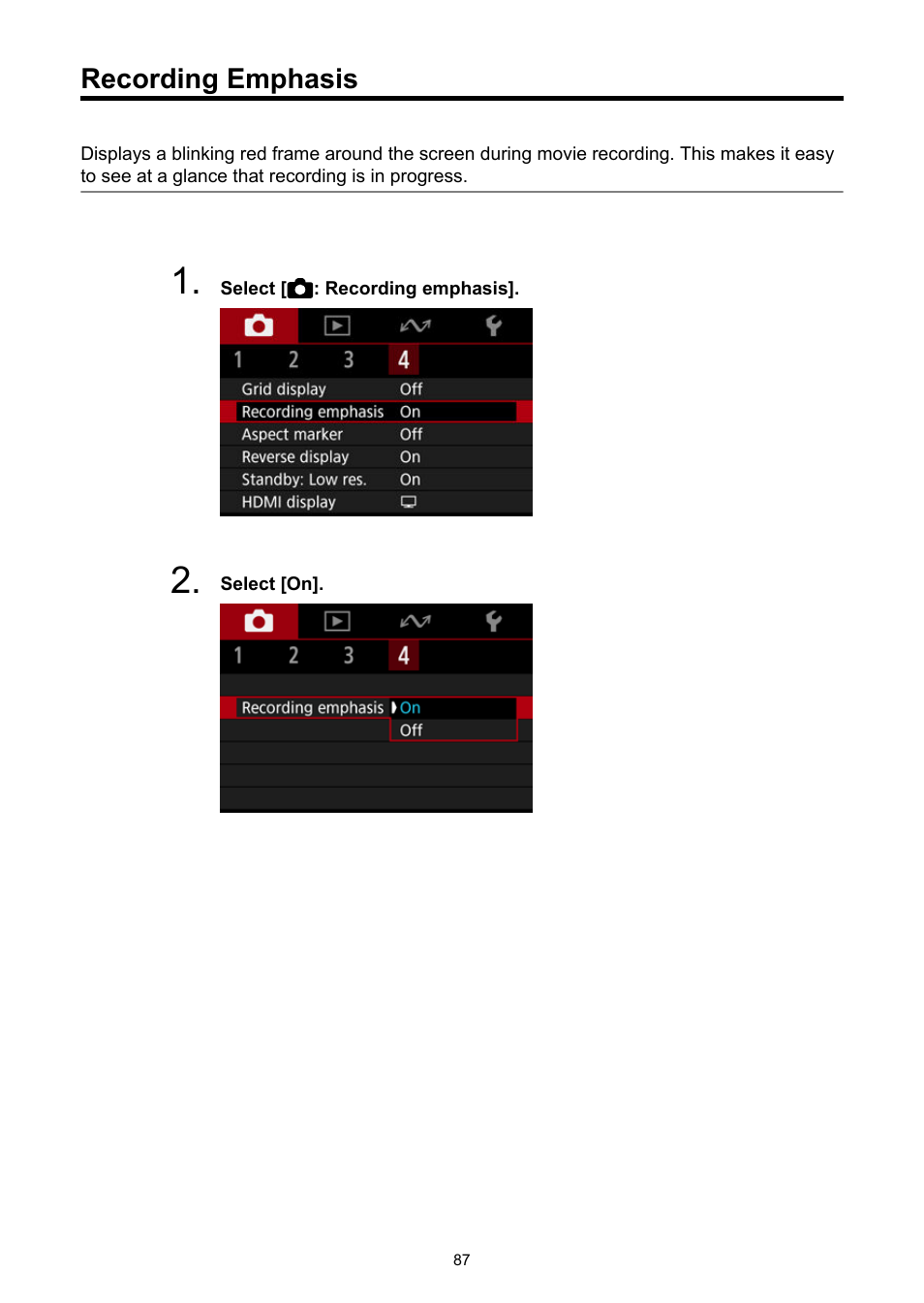Recording emphasis | Canon PowerShot V10 Vlog Camera (Black) User Manual | Page 87 / 288