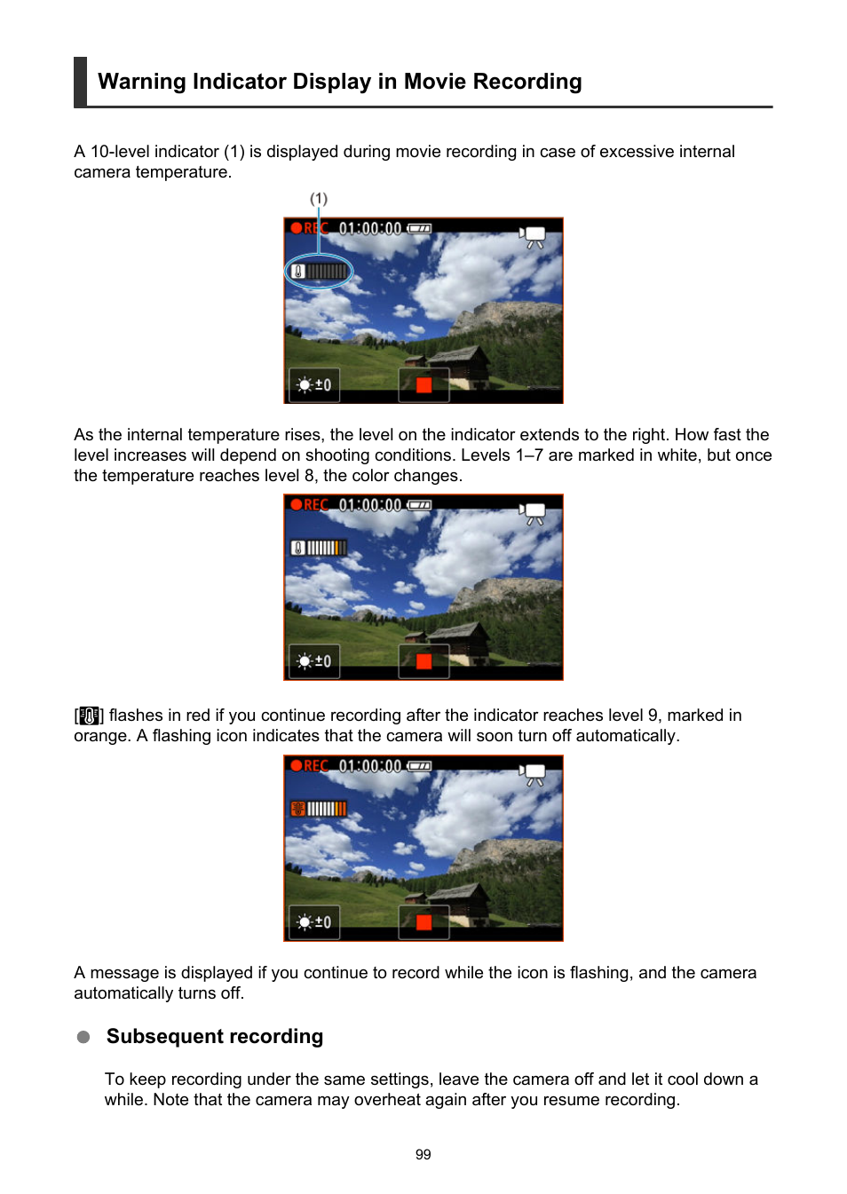 Warning indicator display in movie recording | Canon PowerShot V10 Vlog Camera (Black) User Manual | Page 99 / 288