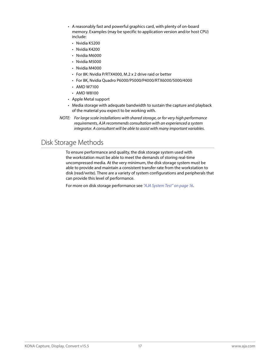 Disk storage methods | AJA KONA 4 PCI-E Video I/O Card (HDMI Output, Cable Included) User Manual | Page 17 / 94
