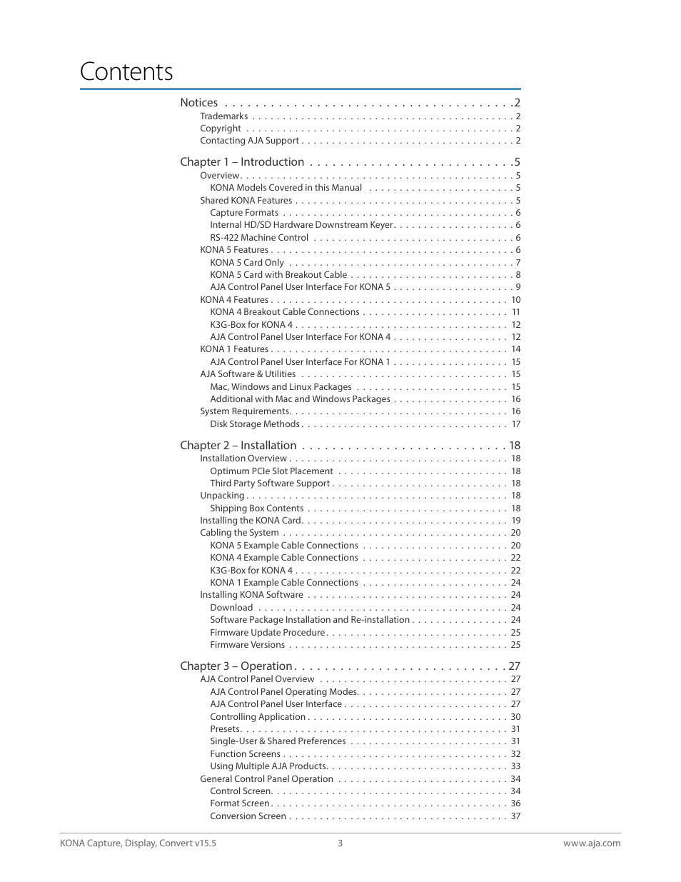 AJA KONA 4 PCI-E Video I/O Card (HDMI Output, Cable Included) User Manual | Page 3 / 94