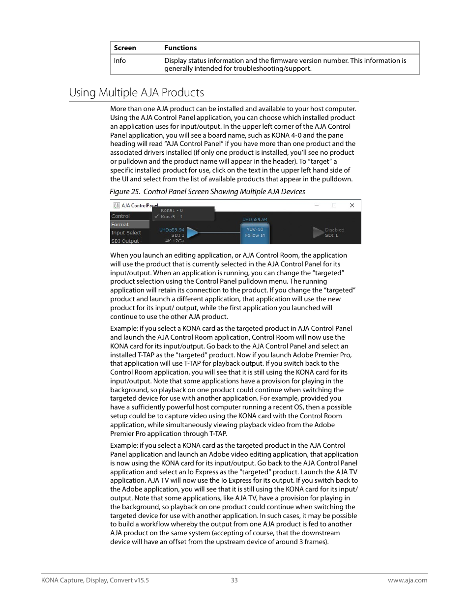 Using multiple aja products | AJA KONA 4 PCI-E Video I/O Card (HDMI Output, Cable Included) User Manual | Page 33 / 94