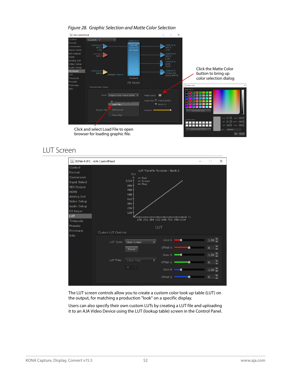 Lut screen | AJA KONA 4 PCI-E Video I/O Card (HDMI Output, Cable Included) User Manual | Page 52 / 94