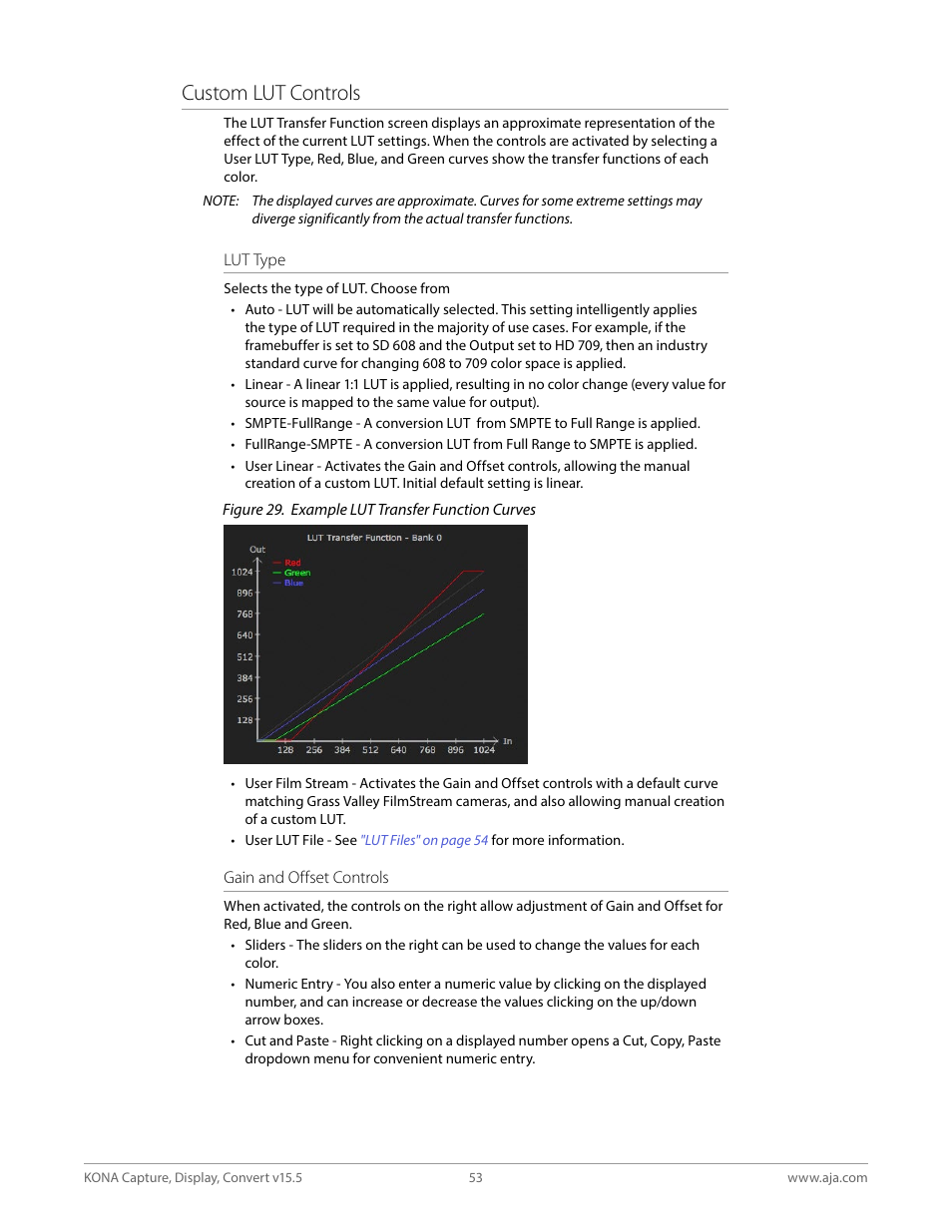 Custom lut controls | AJA KONA 4 PCI-E Video I/O Card (HDMI Output, Cable Included) User Manual | Page 53 / 94