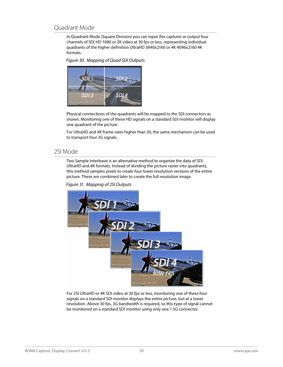 Quadrant mode, 2si mode | AJA KONA 4 PCI-E Video I/O Card (HDMI Output, Cable Included) User Manual | Page 59 / 94