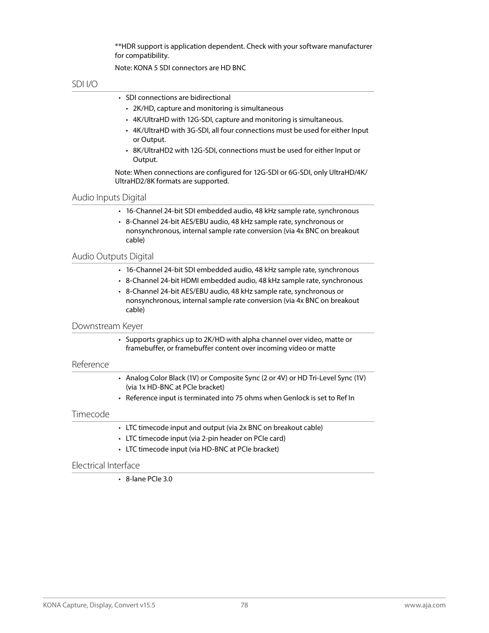 AJA KONA 4 PCI-E Video I/O Card (HDMI Output, Cable Included) User Manual | Page 78 / 94