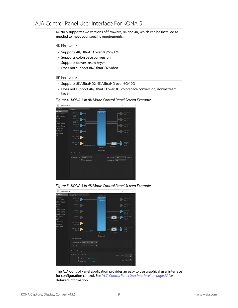 Aja control panel user interface for kona 5 | AJA KONA 4 PCI-E Video I/O Card (HDMI Output, Cable Included) User Manual | Page 9 / 94