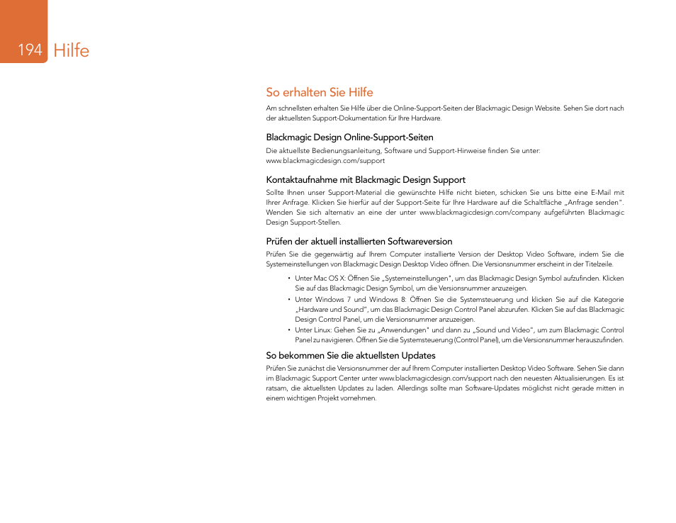 Hilfe, So erhalten sie hilfe | Blackmagic Design DeckLink Studio 4K Capture & Playback Card User Manual | Page 194 / 295