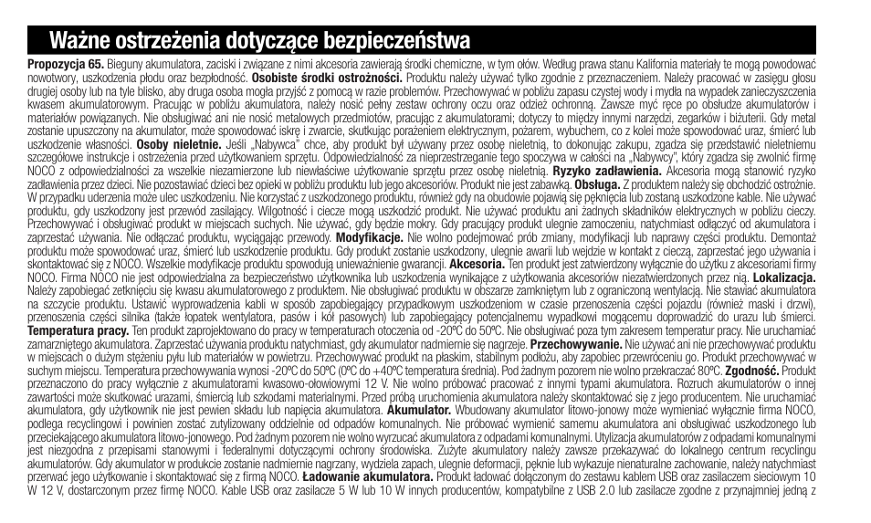Ważne ostrzeżenia dotyczące bezpieczeństwa | NOCO Genius Boost 3000 Amp UltraSafe Jump Starter & Power Pack User Manual | Page 106 / 274