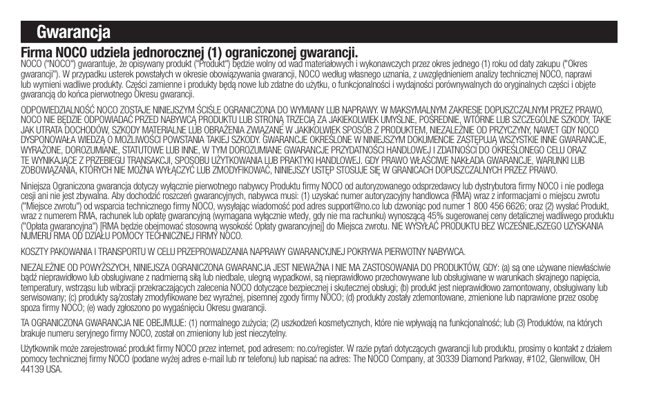 Gwarancja | NOCO Genius Boost 3000 Amp UltraSafe Jump Starter & Power Pack User Manual | Page 112 / 274