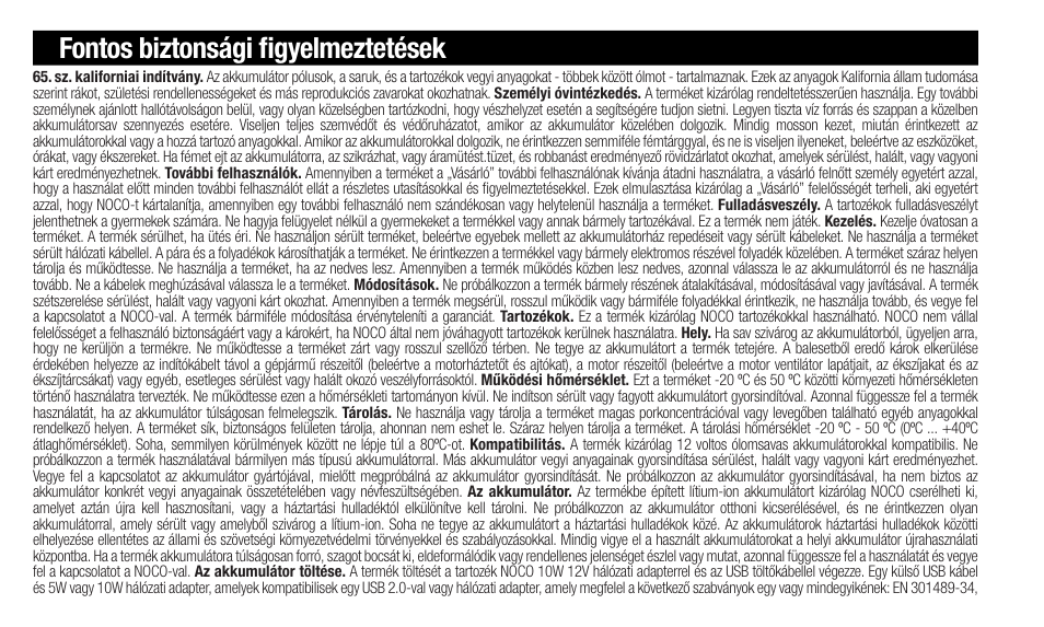 Fontos biztonsági figyelmeztetések | NOCO Genius Boost 3000 Amp UltraSafe Jump Starter & Power Pack User Manual | Page 114 / 274