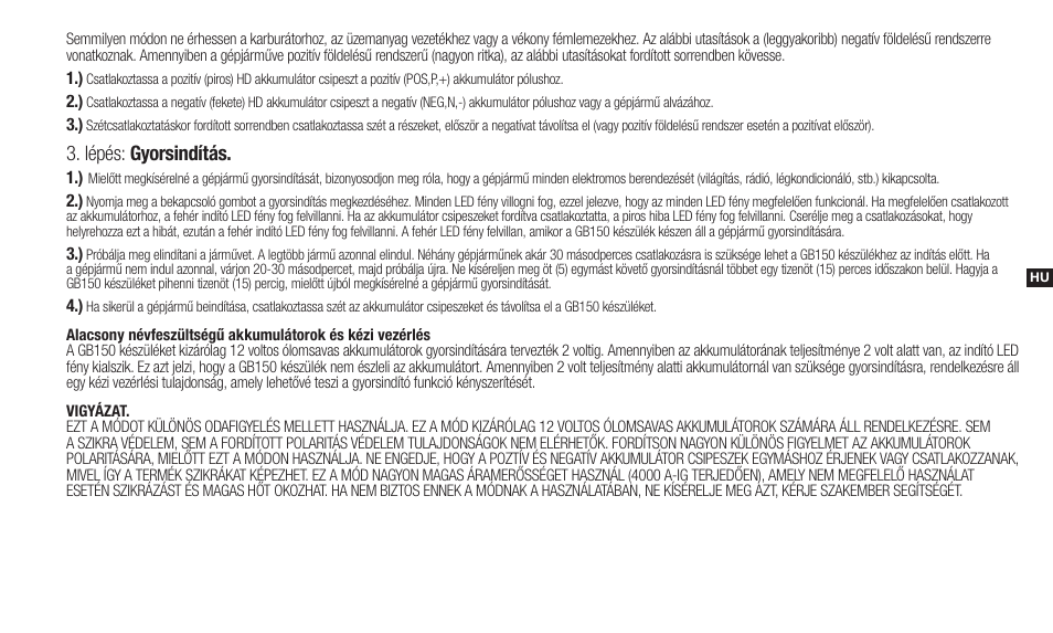 Lépés: gyorsindítás | NOCO Genius Boost 3000 Amp UltraSafe Jump Starter & Power Pack User Manual | Page 117 / 274