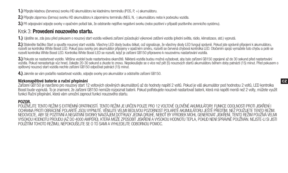 Krok 3: provedení nouzového startu | NOCO Genius Boost 3000 Amp UltraSafe Jump Starter & Power Pack User Manual | Page 125 / 274