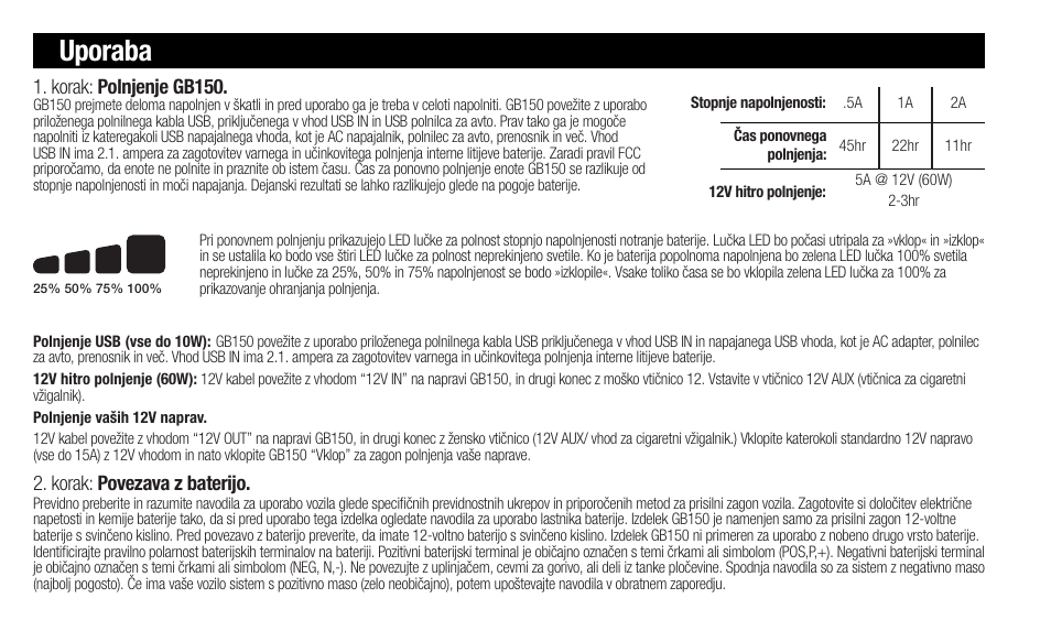 Uporaba, Korak: povezava z baterijo, Korak: polnjenje gb150 | NOCO Genius Boost 3000 Amp UltraSafe Jump Starter & Power Pack User Manual | Page 140 / 274