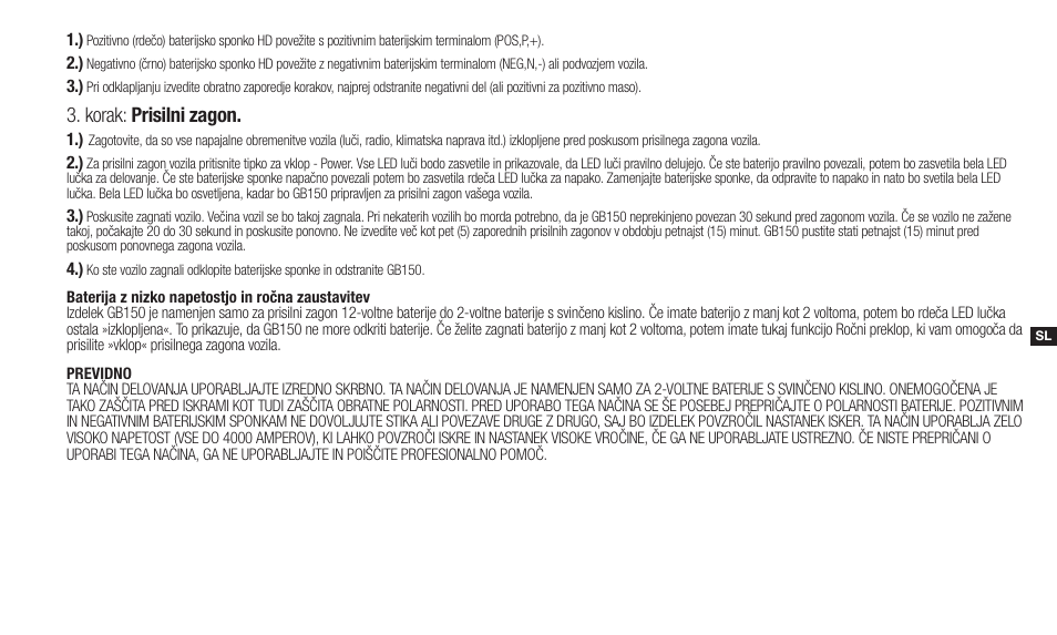 Korak: prisilni zagon | NOCO Genius Boost 3000 Amp UltraSafe Jump Starter & Power Pack User Manual | Page 141 / 274