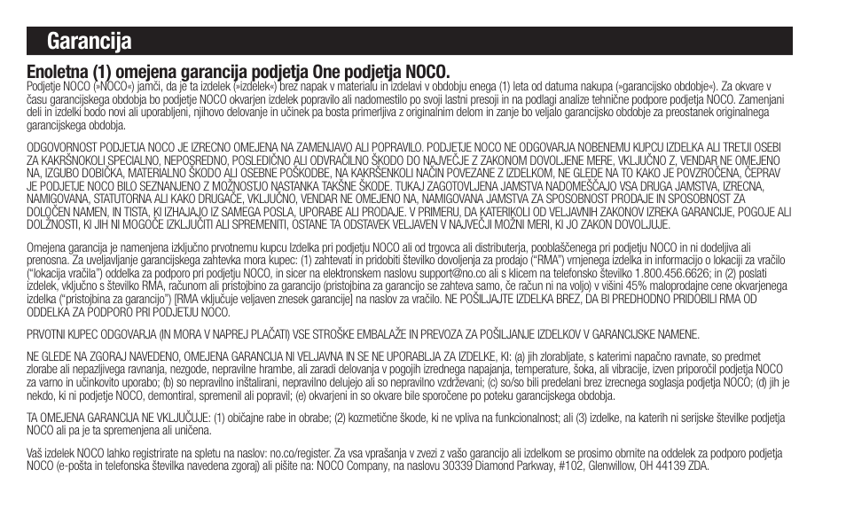 Garancija | NOCO Genius Boost 3000 Amp UltraSafe Jump Starter & Power Pack User Manual | Page 144 / 274