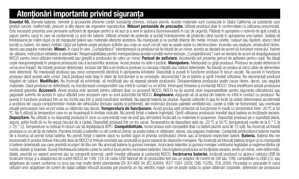 Atenționări importante privind siguranța | NOCO Genius Boost 3000 Amp UltraSafe Jump Starter & Power Pack User Manual | Page 146 / 274