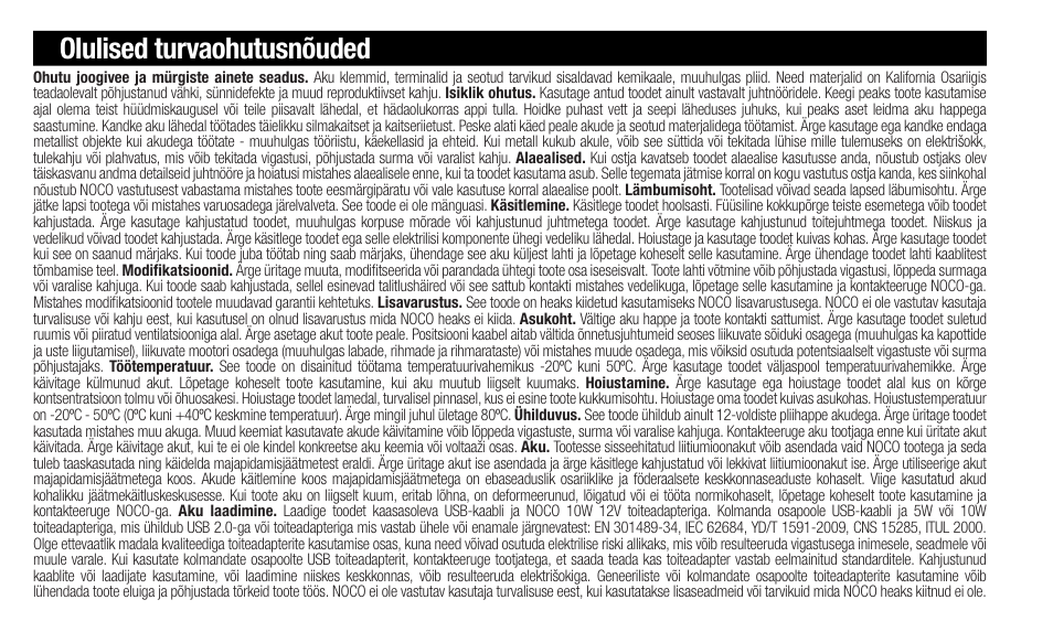 Olulised turvaohutusnõuded | NOCO Genius Boost 3000 Amp UltraSafe Jump Starter & Power Pack User Manual | Page 162 / 274
