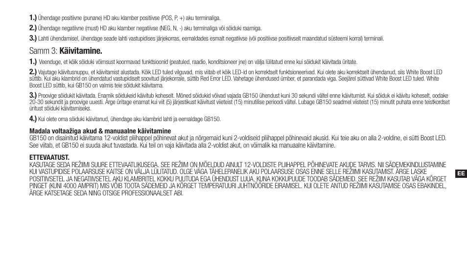 Samm 3: käivitamine | NOCO Genius Boost 3000 Amp UltraSafe Jump Starter & Power Pack User Manual | Page 165 / 274
