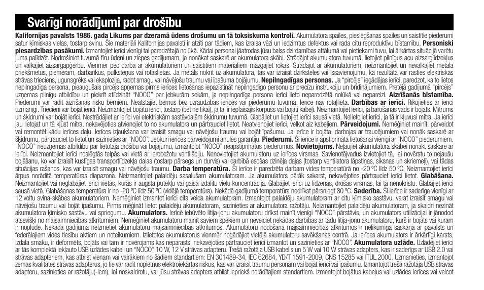 Svarīgi norādījumi par drošību | NOCO Genius Boost 3000 Amp UltraSafe Jump Starter & Power Pack User Manual | Page 178 / 274