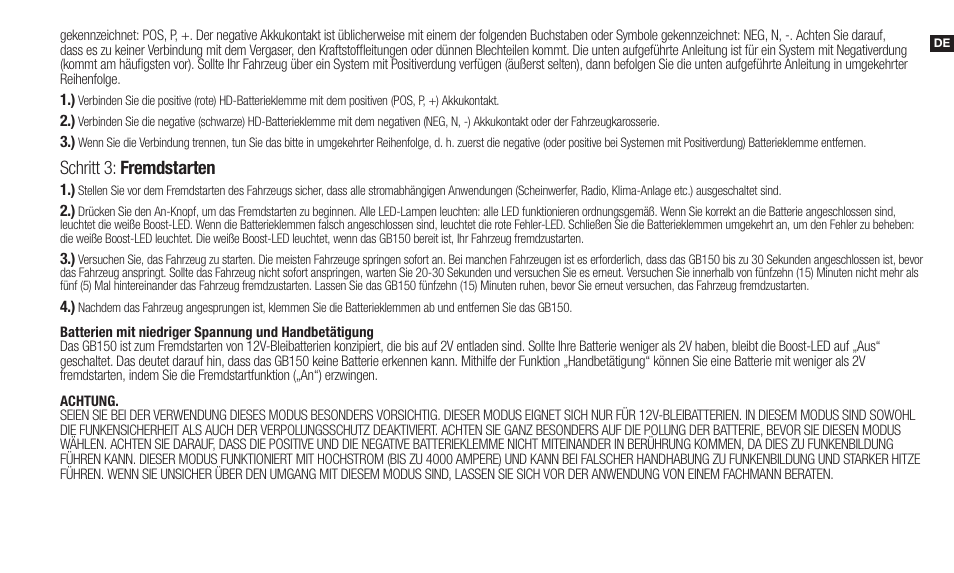 Schritt 3: fremdstarten | NOCO Genius Boost 3000 Amp UltraSafe Jump Starter & Power Pack User Manual | Page 21 / 274