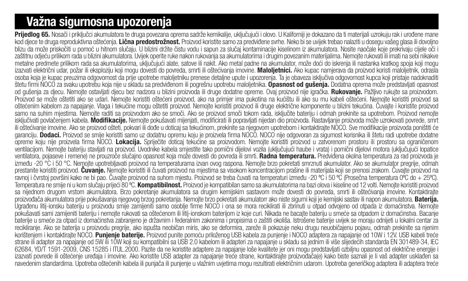 Važna sigurnosna upozorenja | NOCO Genius Boost 3000 Amp UltraSafe Jump Starter & Power Pack User Manual | Page 210 / 274