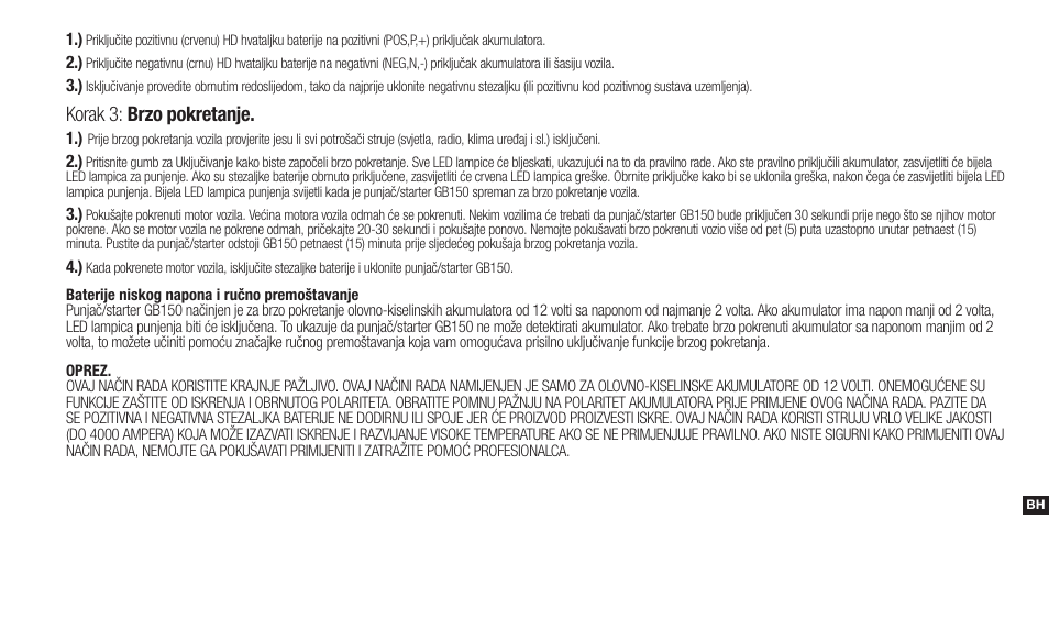 Korak 3: brzo pokretanje | NOCO Genius Boost 3000 Amp UltraSafe Jump Starter & Power Pack User Manual | Page 213 / 274