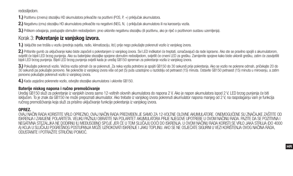 Korak 3: pokretanje iz vanjskog izvora | NOCO Genius Boost 3000 Amp UltraSafe Jump Starter & Power Pack User Manual | Page 221 / 274