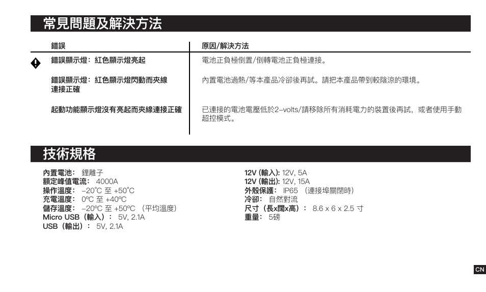 技術規格 常見問題及解決方法 | NOCO Genius Boost 3000 Amp UltraSafe Jump Starter & Power Pack User Manual | Page 255 / 274