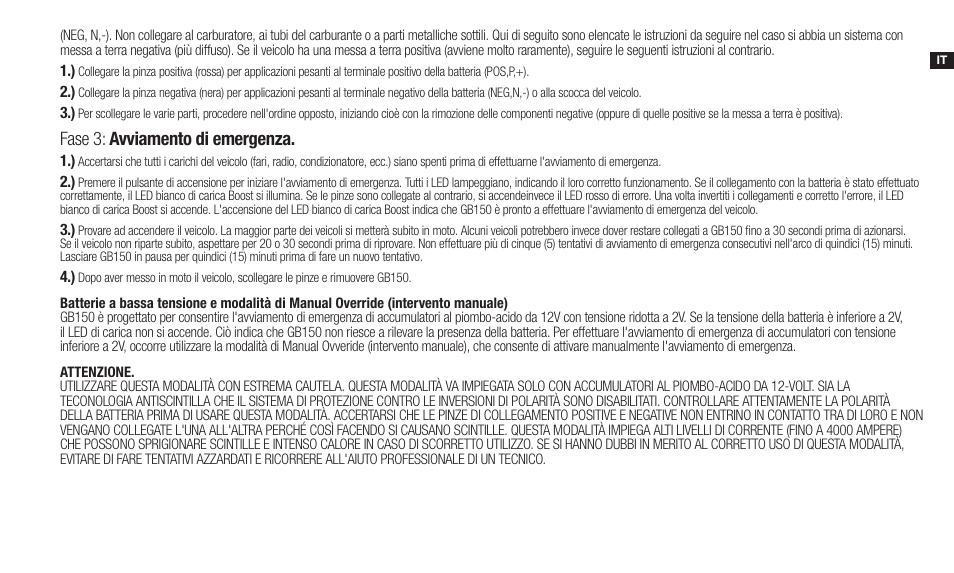 Fase 3: avviamento di emergenza | NOCO Genius Boost 3000 Amp UltraSafe Jump Starter & Power Pack User Manual | Page 29 / 274