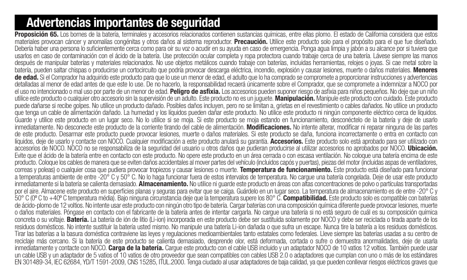 Advertencias importantes de seguridad | NOCO Genius Boost 3000 Amp UltraSafe Jump Starter & Power Pack User Manual | Page 34 / 274