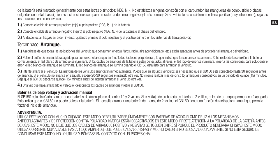 Tercer paso: arranque | NOCO Genius Boost 3000 Amp UltraSafe Jump Starter & Power Pack User Manual | Page 37 / 274
