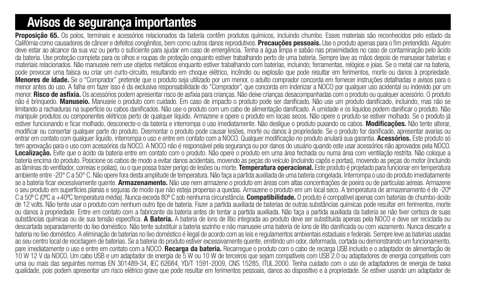 Avisos de segurança importantes | NOCO Genius Boost 3000 Amp UltraSafe Jump Starter & Power Pack User Manual | Page 42 / 274