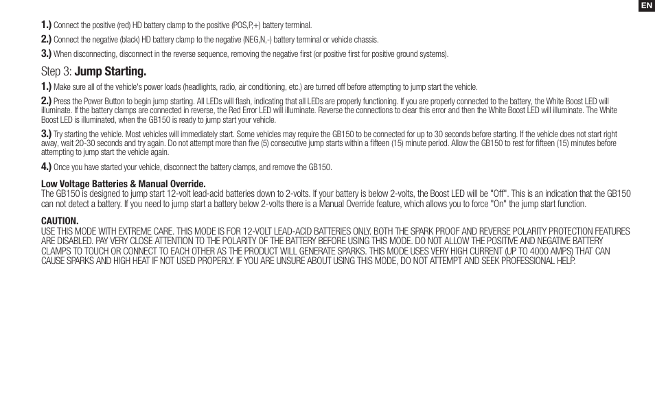 Step 3: jump starting | NOCO Genius Boost 3000 Amp UltraSafe Jump Starter & Power Pack User Manual | Page 5 / 274