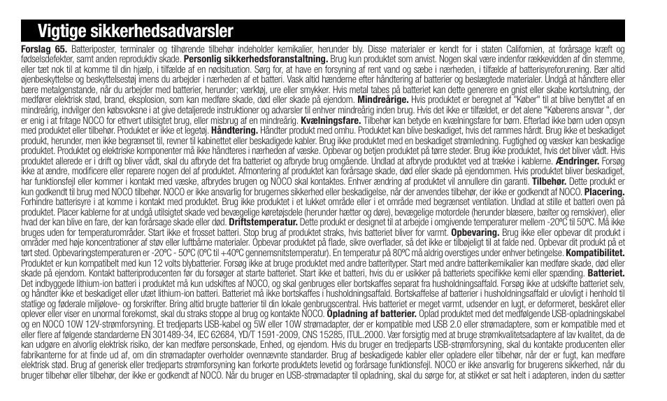 Vigtige sikkerhedsadvarsler | NOCO Genius Boost 3000 Amp UltraSafe Jump Starter & Power Pack User Manual | Page 58 / 274