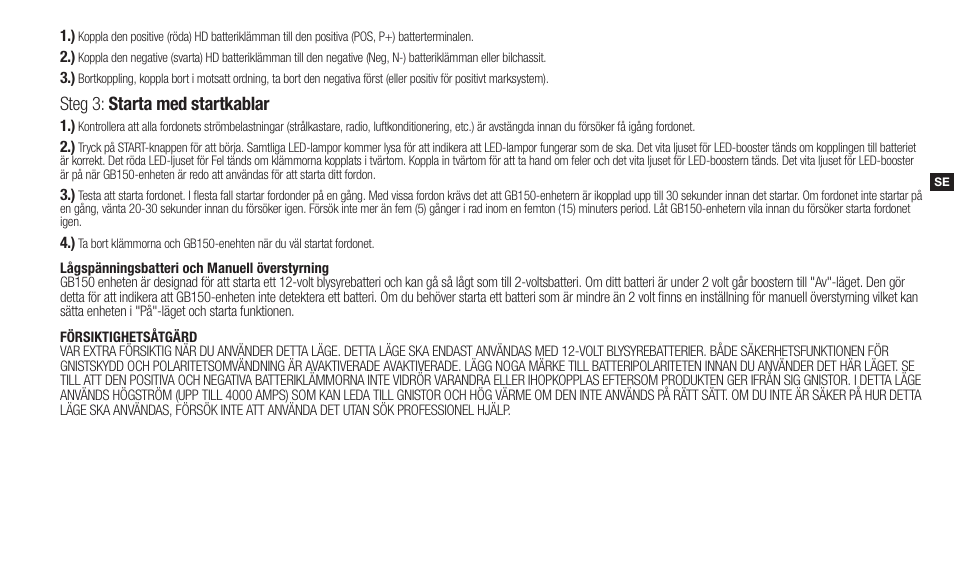 Steg 3: starta med startkablar | NOCO Genius Boost 3000 Amp UltraSafe Jump Starter & Power Pack User Manual | Page 85 / 274