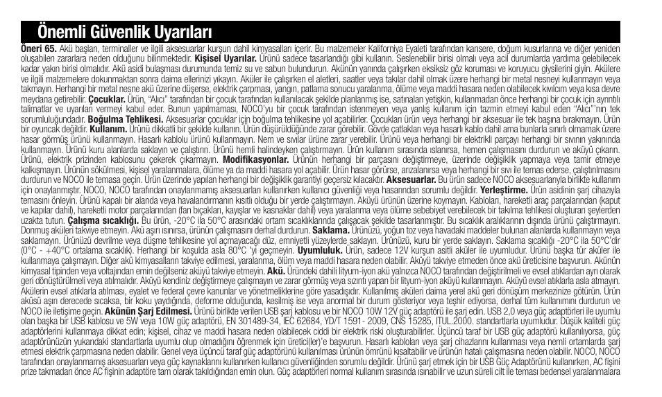 Önemli güvenlik uyarıları | NOCO Genius Boost 3000 Amp UltraSafe Jump Starter & Power Pack User Manual | Page 98 / 274