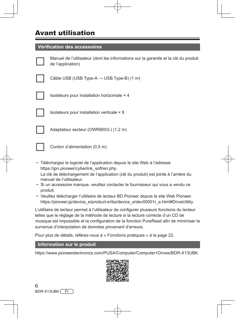 Avant utilisation | Pioneer BDR-X13UBK External USB 3.2 Gen 1 Blu-Ray Drive with M-DISC Support User Manual | Page 36 / 64