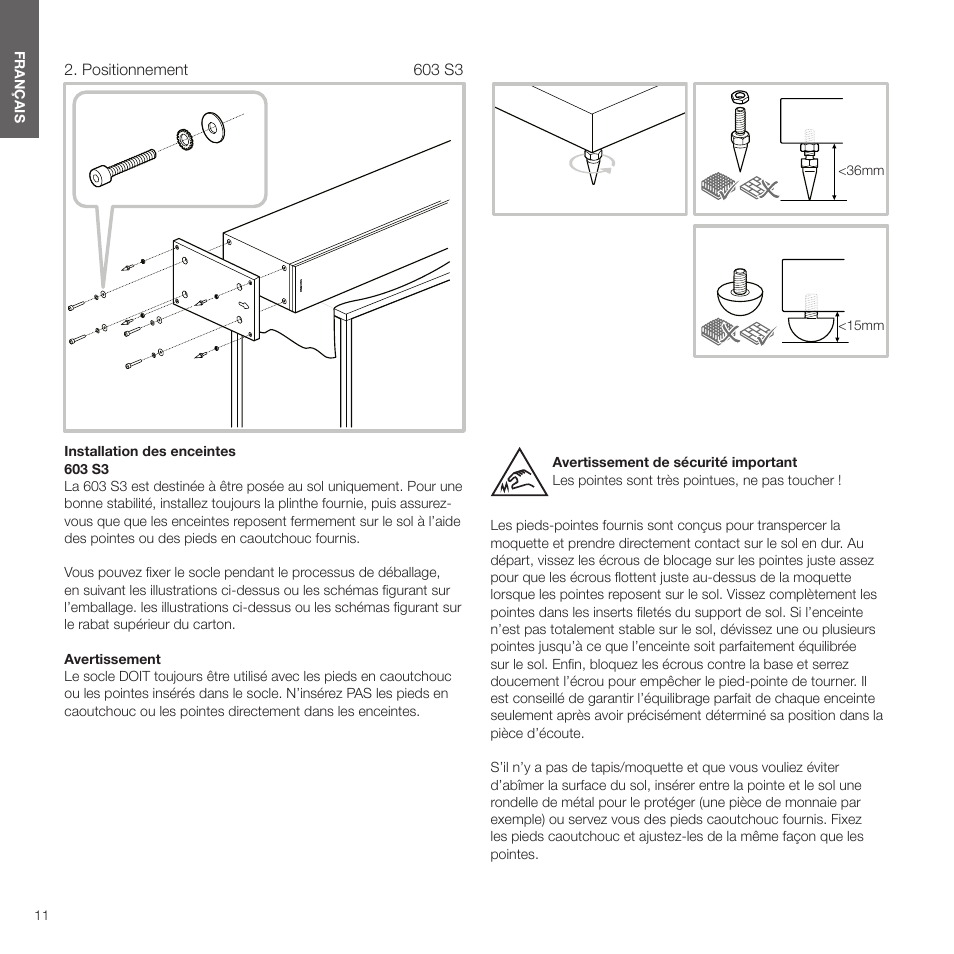 Positionnement | Bowers & Wilkins HTM6 S3 2-Way Center Channel Speaker (Oak) User Manual | Page 12 / 124