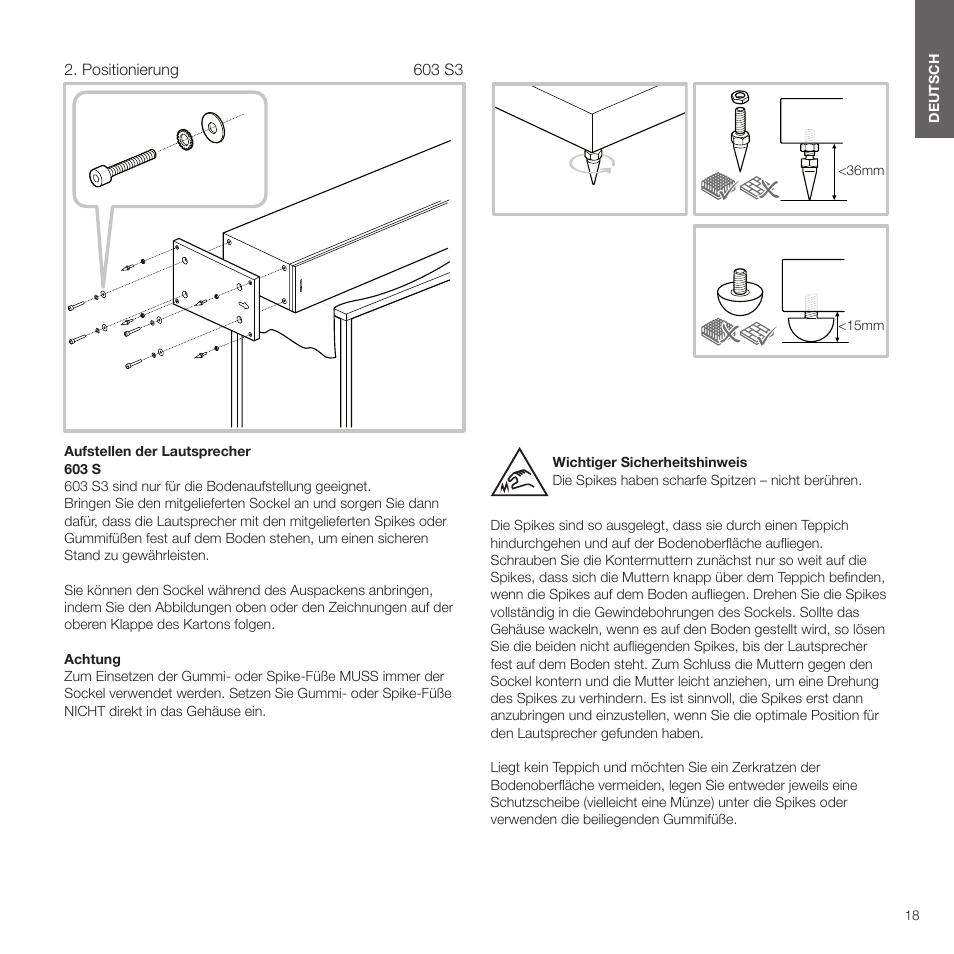 Positionierung | Bowers & Wilkins HTM6 S3 2-Way Center Channel Speaker (Oak) User Manual | Page 19 / 124
