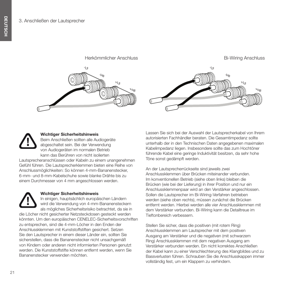 Anschließen der lautsprecher | Bowers & Wilkins HTM6 S3 2-Way Center Channel Speaker (Oak) User Manual | Page 22 / 124