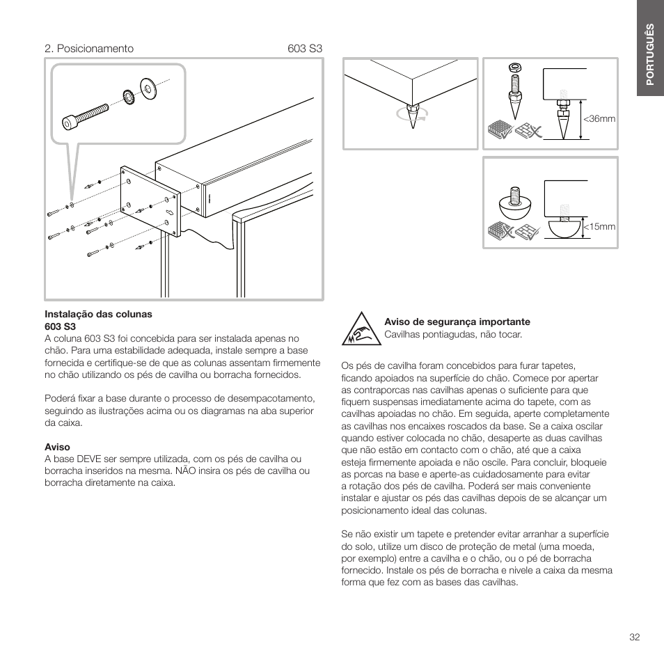 Posicionamento | Bowers & Wilkins HTM6 S3 2-Way Center Channel Speaker (Oak) User Manual | Page 33 / 124