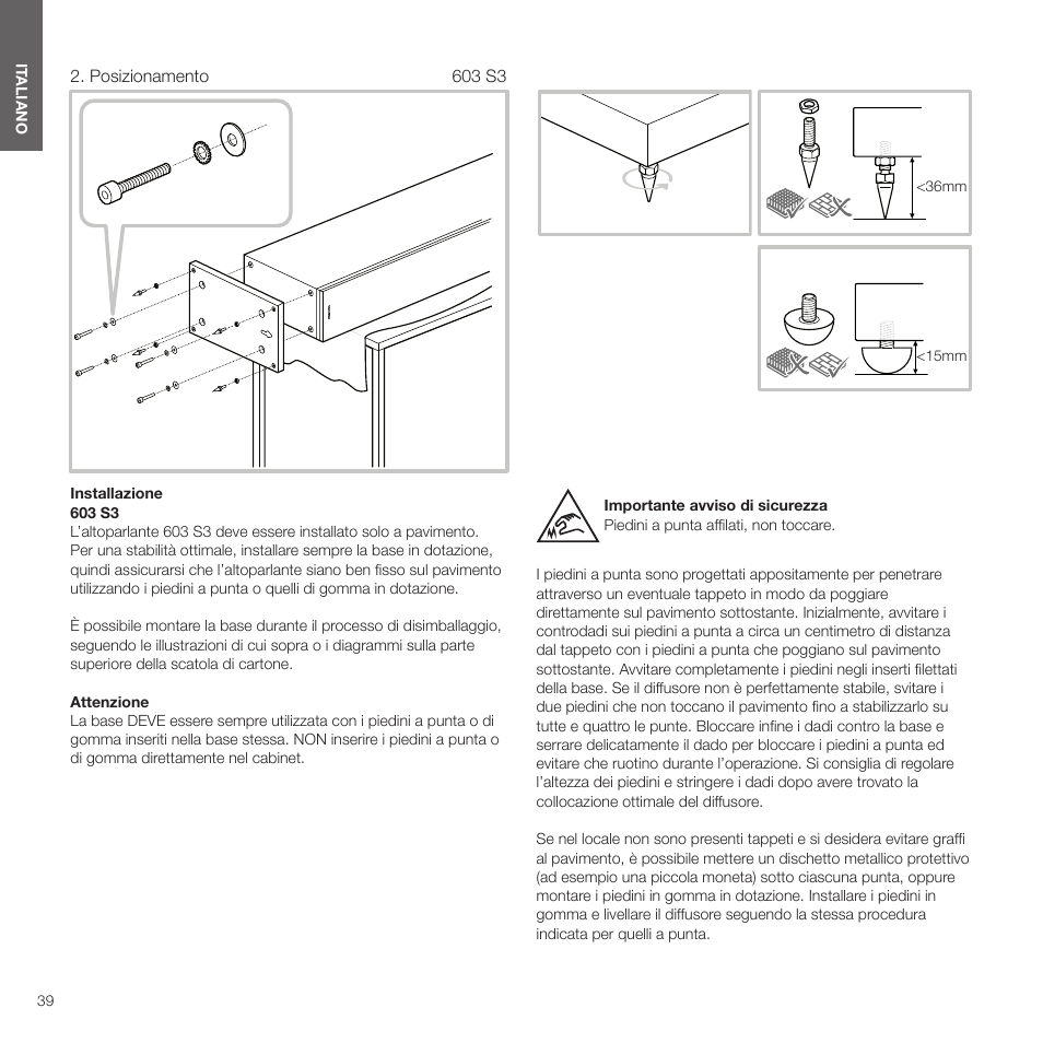 Posizionamento | Bowers & Wilkins HTM6 S3 2-Way Center Channel Speaker (Oak) User Manual | Page 40 / 124