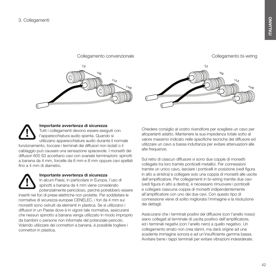 Collegamenti | Bowers & Wilkins HTM6 S3 2-Way Center Channel Speaker (Oak) User Manual | Page 43 / 124