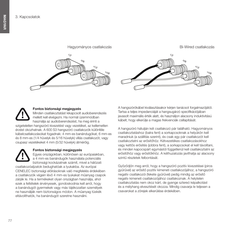 Kapcsolatok | Bowers & Wilkins HTM6 S3 2-Way Center Channel Speaker (Oak) User Manual | Page 78 / 124