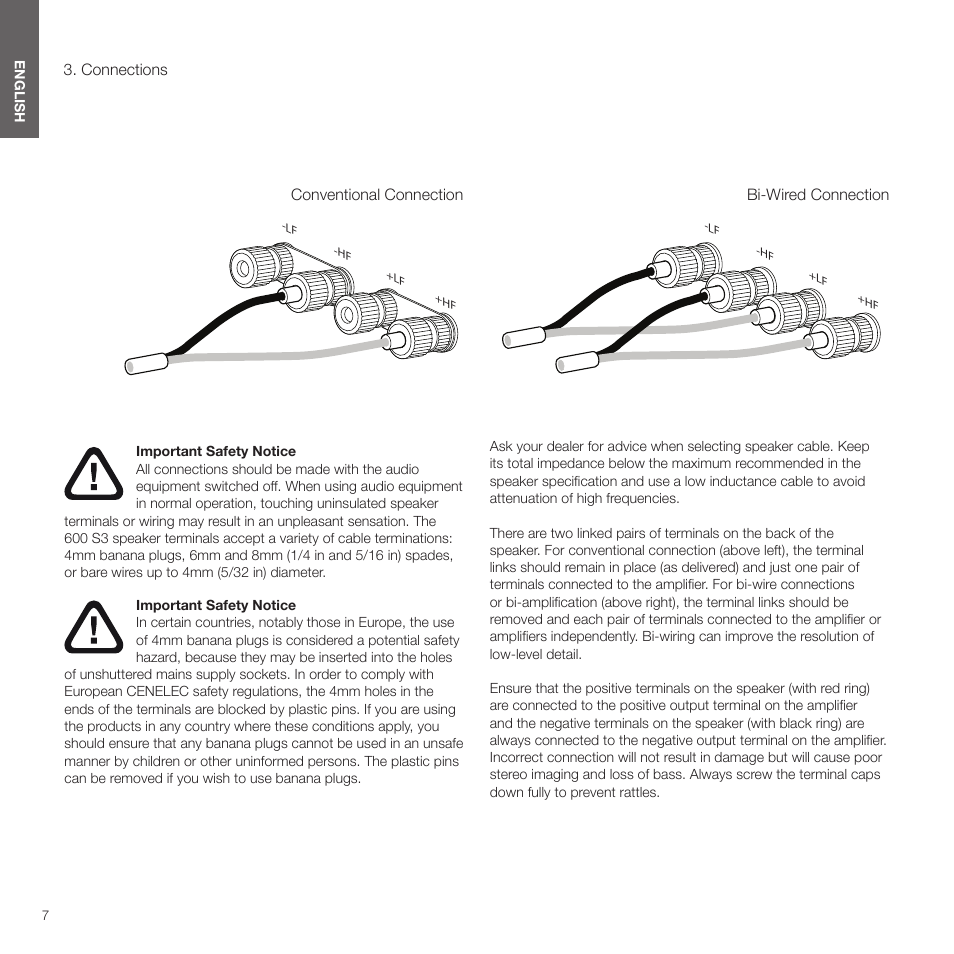 Connections | Bowers & Wilkins HTM6 S3 2-Way Center Channel Speaker (Oak) User Manual | Page 8 / 124