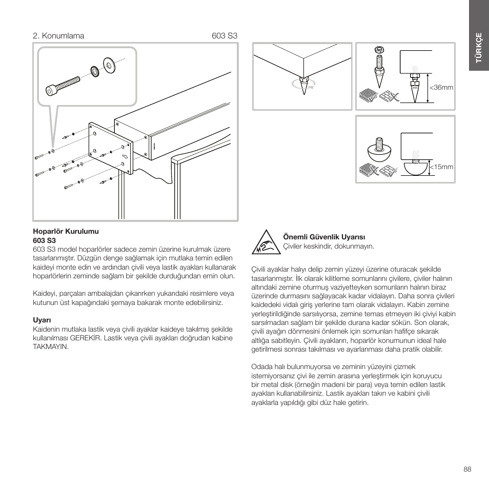 Konumlama | Bowers & Wilkins HTM6 S3 2-Way Center Channel Speaker (Oak) User Manual | Page 89 / 124